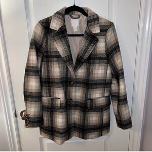 H&M Black and Cream Plaid Blazer